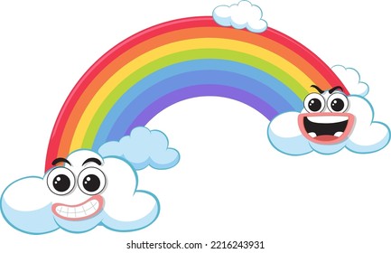 Arcoiris con nubes en ilustración de estilo caricatura