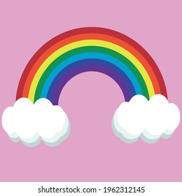Rainbow with clouds and colorful background, Vector of rainbows and colors, Pink background