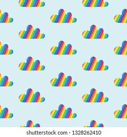 Rainbow clouds colorful stripes hand drawn seamless pattern