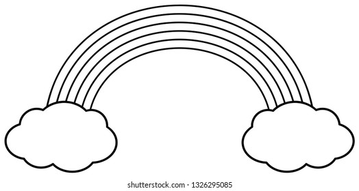 Rainbow with clouds. Coloring book - vector outline illustration