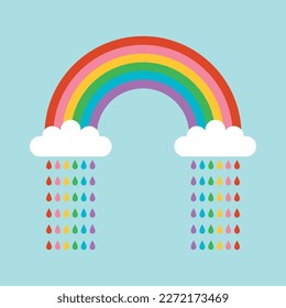 Rainbow with clouds and colourful rain vector illustration