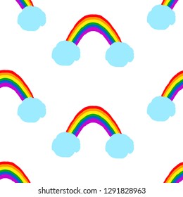 Rainbow and clouds - creative seamless pattern. Vector illustration.