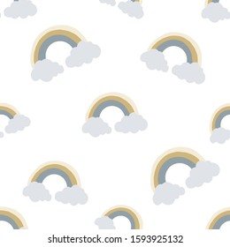 Rainbow with clouds cute baby seamless pattern.