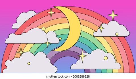 Regenbogen und Wolken. Cute Cartoon Stil Vektorgrafik.