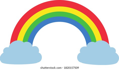 Rainbow with clouds cute clipart for kids.