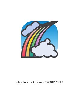 Icono de arcoiris y nubes rellenadas de contorno, signo de vector de línea, pictograma lineal colorido aislado en blanco. Símbolo, ilustración del logotipo. Gráficos vectoriales