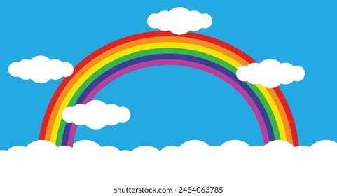 Rainbow in the Clouds Flat with Space for Text. Natural events and illustration for children concept vector art