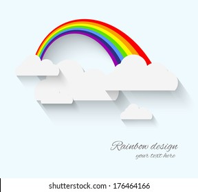 Rainbow and clouds in flat style with long shadow