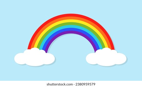 Rainbow and clouds flat vector illustration