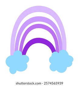Rainbow with clouds hand drawn illustration. Vector isolated on white background.