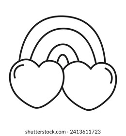 Rainbow and clouds hearts line icon. vector illustration.