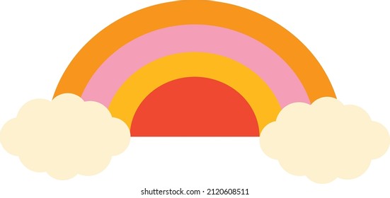 Rainbow with clouds. Hippie retro art.  