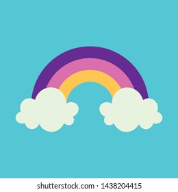 Rainbow and clouds icon with blue background
