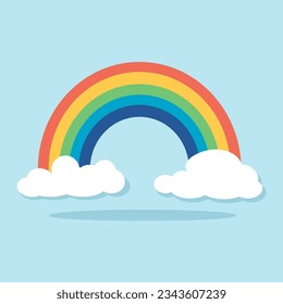 Rainbow and clouds icon. Flat design. Vector Illustration.