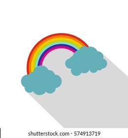 Rainbow and clouds icon. Flat illustration of rainbow and clouds vector icon for web   on white background