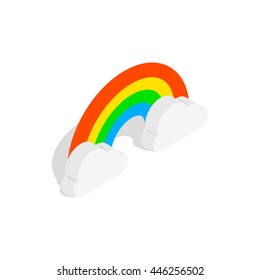 Rainbow and clouds icon in isometric 3d style on a white background