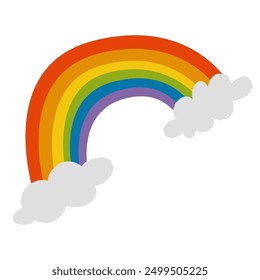 Rainbow with clouds icon on white background. Happy Valentines Day. Love is love. Colorful line set. Greeting card. LGBT sign symbol template. Childish style. Flat design. White background. Vector