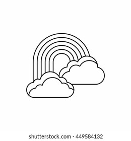 Rainbow and clouds icon in outline style isolated vector illustration