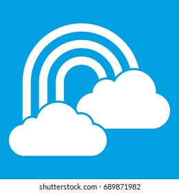 Rainbow and clouds icon white isolated on blue background vector illustration