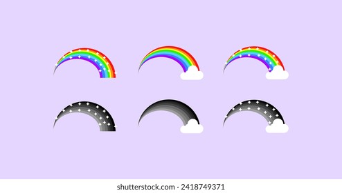 Rainbow from the clouds icons set. Flat style. Vector icons