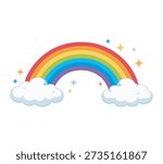 Rainbow with Clouds Illustration in Flat Cartoon Style Isolated on White Background for kids