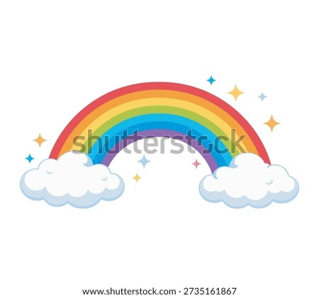 Rainbow with Clouds Illustration in Flat Cartoon Style Isolated on White Background for kids