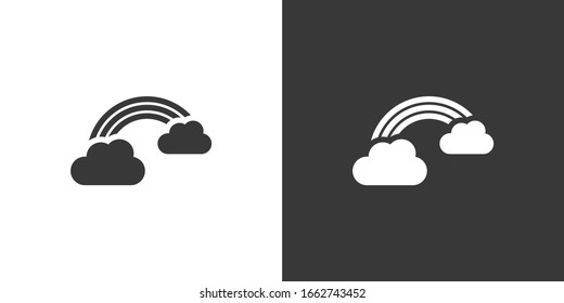 Arcoiris y nubes. Icono aislado sobre fondo blanco y negro. Ilustración vectorial del tiempo