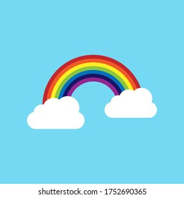 rainbow with clouds isolated on blue background. vector illustration