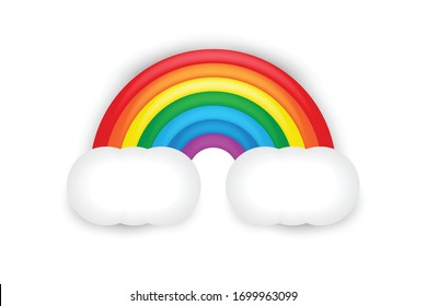 Rainbow with clouds isolated on white background. Vector