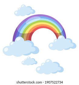 Rainbow with clouds isolated on white background. Rainbow flat icon.