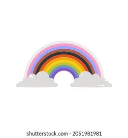 Rainbow with clouds is an LGBTQ symbol . Vector illustration of an isolated rainbow on a white background. A simple flat queer rainbow icon. Happy pride month.