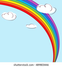 Rainbow and clouds. Light blue vector background