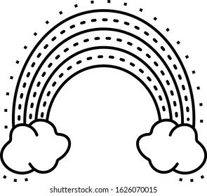 Rainbow and clouds line art icon