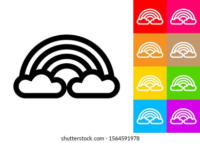 Rainbow with Clouds. Line Icon With Different Color Background.