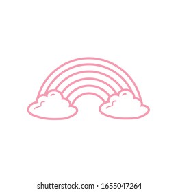 Rainbow with clouds line style icon design, Sky weather fairytale nature decoration summer art spectrum and decorative theme Vector illustration