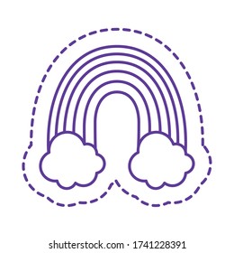 rainbow with clouds line style icon design, Cute patch expression emoticon and childhood theme Vector illustration