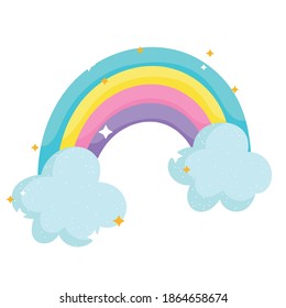 rainbow clouds magic fantasy cartoon icon vector illustration