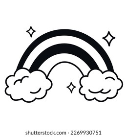 rainbow and clouds monochrome icon