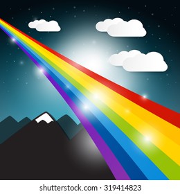 Rainbow with Clouds and Mountains on Night Sky