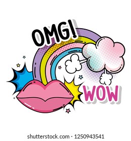 rainbow with clouds and mouth fashion patch