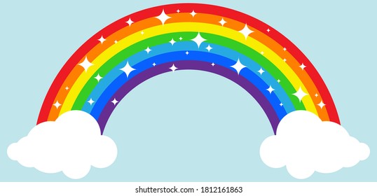 Arcoiris. Arcoiris con nubes en un fondo azul. Vector, ilustración de dibujos animados. Vector.