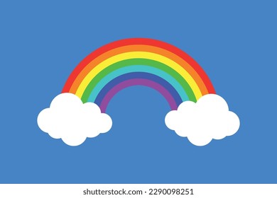 Rainbow and clouds on blue background. Vector