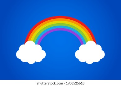 Rainbow with clouds on blue gradient background. Vector isolated illustration. Abstract shape. Rainbow vector icon. Vintage decorative element. EPS 10