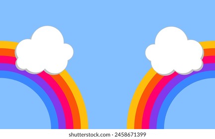Rainbow and clouds on blue sky, children background. Vector illustration