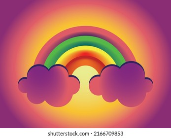 Rainbow and clouds on the gradient background