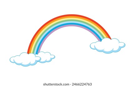 Rainbow with clouds on white background.