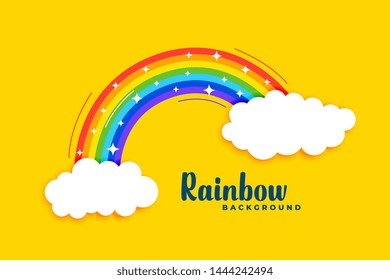 rainbow with clouds on yellow background