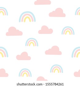 Rainbow and clouds seamless background repeating pattern, wallpaper background, cute seamless pattern background