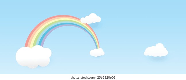 rainbow and clouds in the sky, paper art style, valentine day
