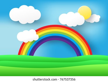  rainbow and clouds in the sky, Vector